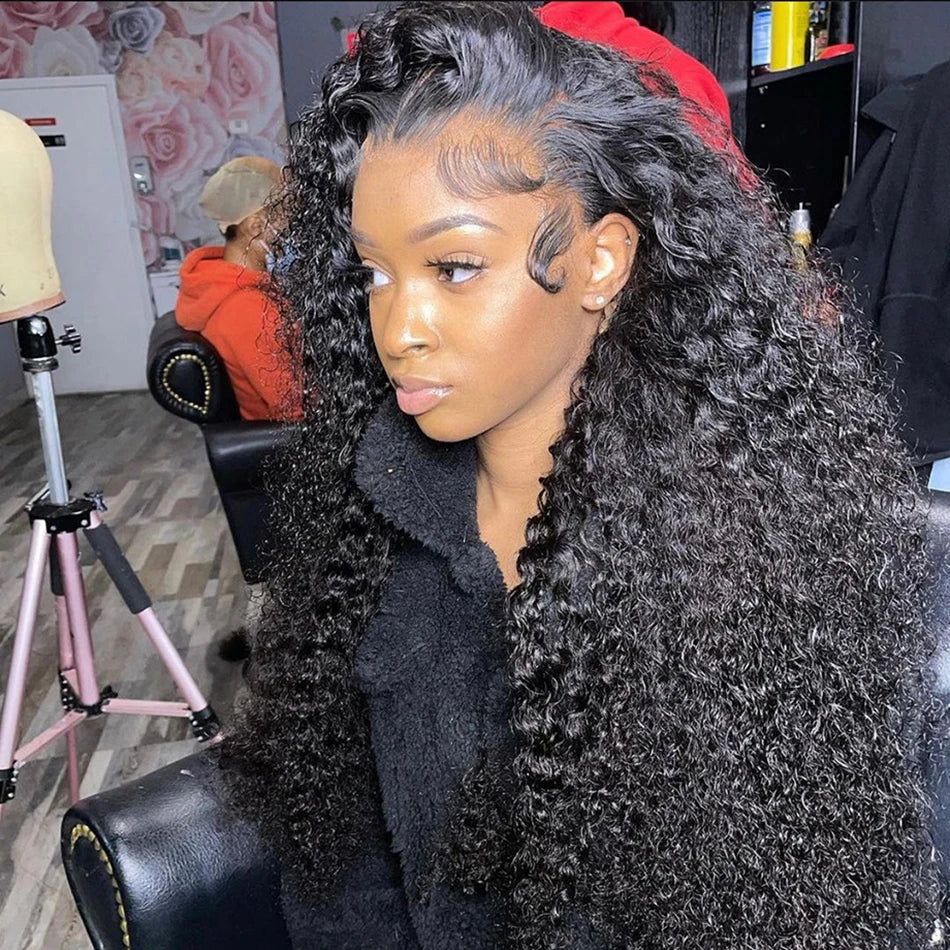 Black HD Pre-Plucked Lace Frontal Wig in Deep Wave