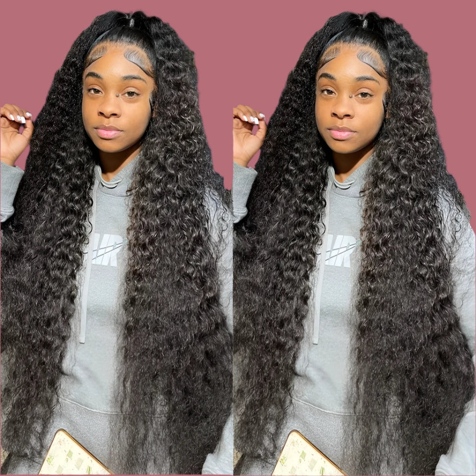 Black HD Pre-Plucked Lace Frontal Wig in Deep Wave