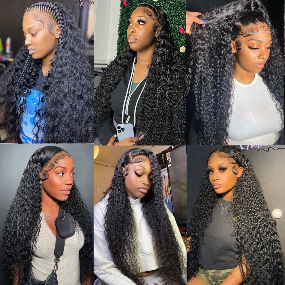 Black HD Pre-Plucked Lace Frontal Wig in Deep Wave