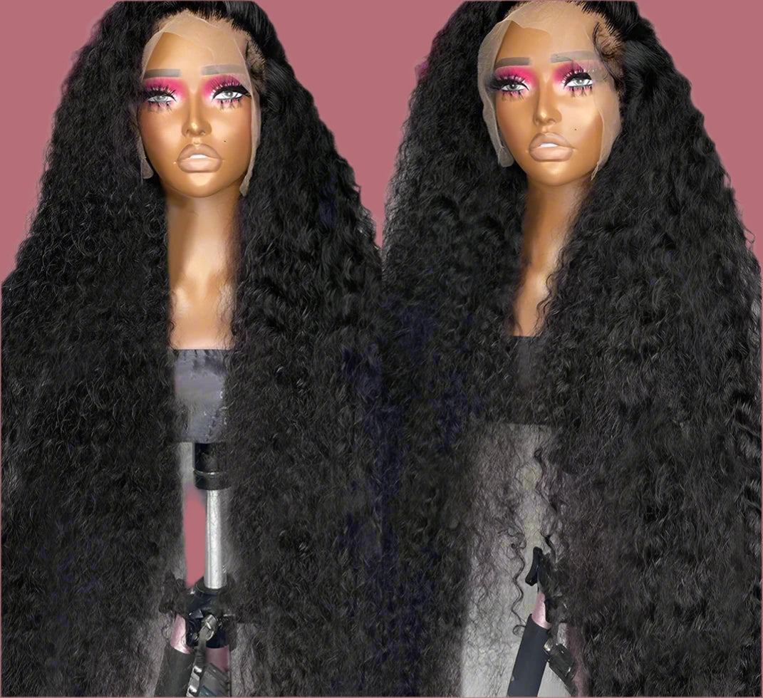 Black HD Pre-Plucked Lace Frontal Wig in Deep Wave