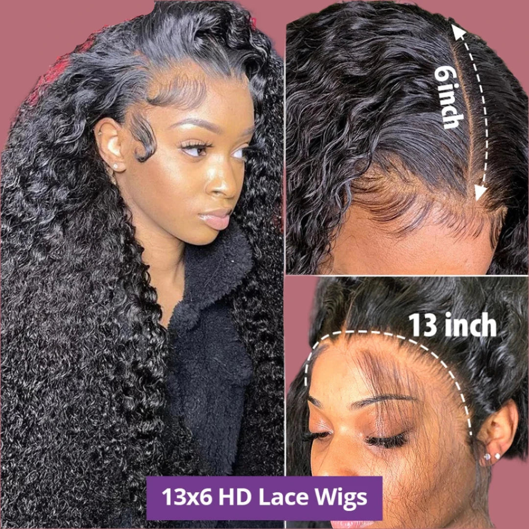 Black HD Pre-Plucked Lace Frontal Wig in Deep Wave