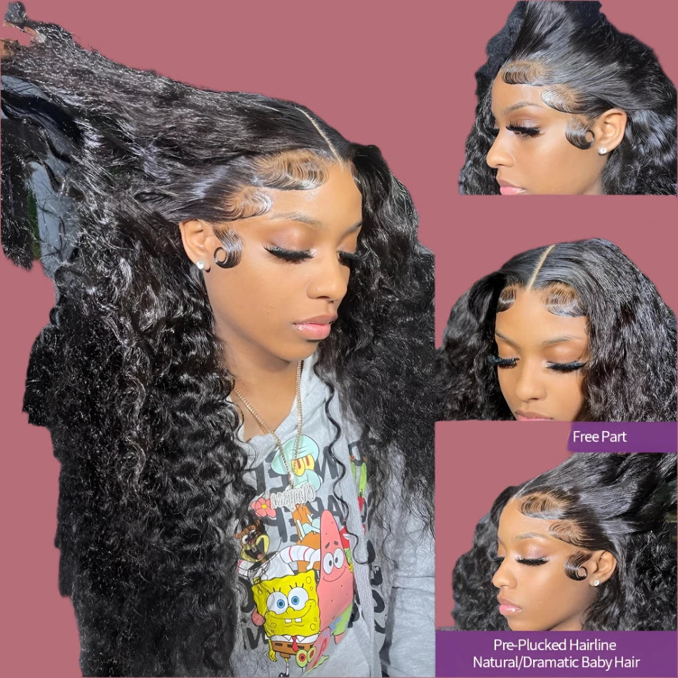 Black HD Pre-Plucked Lace Frontal Wig in Deep Wave