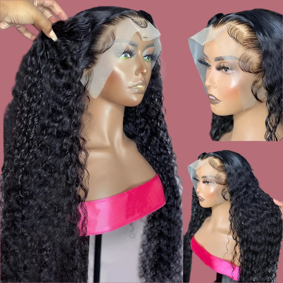 Black HD Pre-Plucked Lace Frontal Wig in Deep Wave